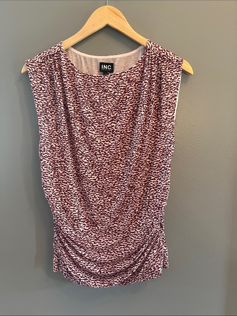 INC International Concepts Burgundy and White Patterned Sleeveless Top